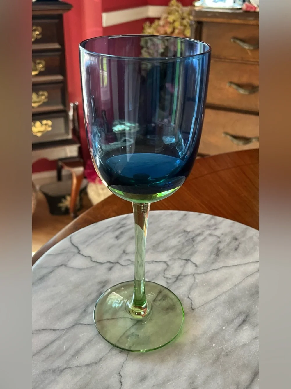 VTG Block Metropolis Festival Blue Green 9” Water Goblets Wine Glasses, 4-Set